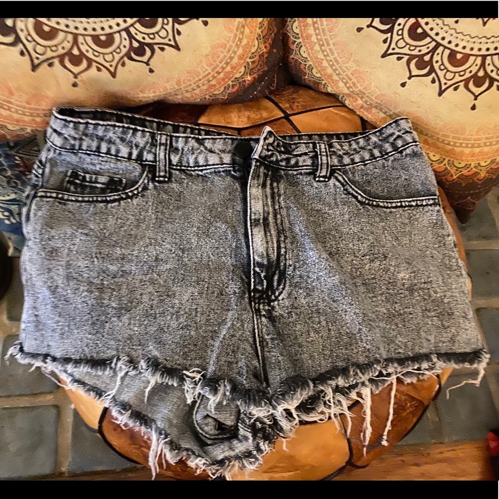 BDG high waisted black acid wash cut off shorts